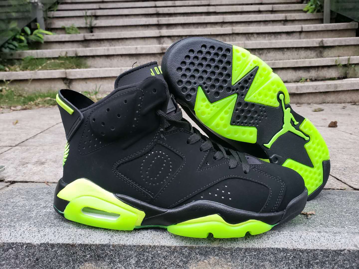 2019 Air Jordan 6 Retro Black Fluorscent Green Shoes